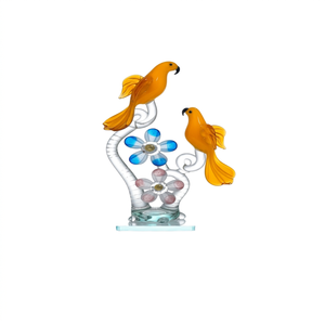 Objet décoratif en verre de Murano, perroquet vert floral, oiseaux jaunes clairs sur branche, décoration d'intérieur, objet d'art de table, design contemporain, cadeau - Product Image 4