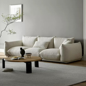 Wabi-Sabi White Bread Shaped Fluffy Sherpa Fabric Straight <b>Sofa</b> Japanese Cream Style Irregular Couch for <b>Living</b> <b>Room</b> - Product Image 1