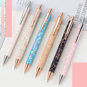 أقلام معدنية لامعة قابلة للسحب بتصميم أنيق باللون الوردي مع حبر أسود وبريق ذهبي وردي، أقلام لطيفة مخصصة بشعار للمدرسة - Product Image 2