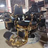 Fauteuil de Barbier de Luxe Noir et Or Personnalisé en Gros avec Dossier Inclinable Ergonomique – Équipement de Salon pour Coiffure