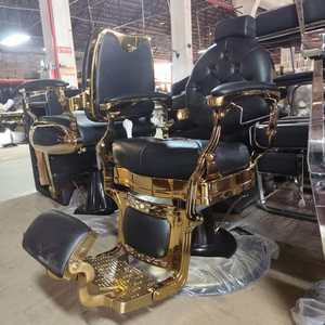 Silla de Barbero de Lujo Negra y Dorada Personalizada al por Mayor con Respaldo Ergonómico Reclinable, Equipo de Salón para Peinado - Product Image 4