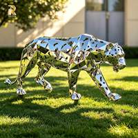 Sculpture de léopard géante RELONG en acier inoxydable argenté, design géométrique creux, statue en métal représentant une faune sauvage pour parc extérieur et jardin