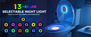 Lumière de toilette à détecteur de mouvement, <span class=keywords><strong>veilleuse</strong></span> intelligente 13 couleurs, 4 motifs de projection, rechargeable, pour cuvette de toilette, salle de bain, escalier - Product Image 2