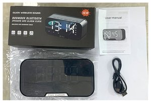 2023 gương LED đồng hồ báo thức FM Đài phát thanh không dây loa Bluetooth máy nghe nhạc kỹ thuật số hiển thị bảng đồng hồ với báo thức kép - Product Image 6