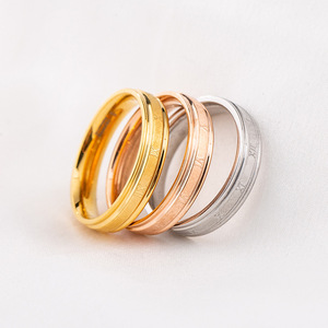 แหวนคู่รัก ไทเทเนียมสตีล ชุบโรสโกลด์ ขัดทราย ตัวเลขโรมัน เครื่องประดับงานแต่งงาน - Product Image 1