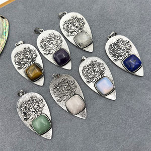 Penjualan laris 2025 batu permata Opal <span class=keywords><strong>Amethyst</strong></span> Quartz mawar batu akik persegi Cabs antik pohon perak bentuk daun liontin perlengkapan membuat perhiasan - Product Image 1