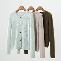 Cardigan en cachemire 100% tricoté pour femme, col rond doux, veste pull