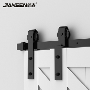 Kits de accesorios <span class=keywords><strong>para</strong></span> <span class=keywords><strong>puertas</strong></span> de madera, <span class=keywords><strong>herrajes</strong></span> deslizantes de derivación, Kit de rodillos negros, sistema de puerta corredera de <span class=keywords><strong>granero</strong></span> de acero al carbono <span class=keywords><strong>para</strong></span> puerta doble - Product Image 1