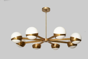 Lustre Sputnik en laiton fait main, 8 lumières, style moderne du milieu du siècle, luminaire suspendu en forme de globe - Product Image 6