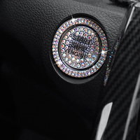 Tombol sakelar nyala/mati mesin satu klik, penutup tombol pengapian berlian imitasi kristal mobil Bling Universal bahan logam