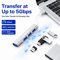 Hub Mini Aluminium Alloy dengan 5 Port USB 2.0 untuk Pengisian Daya & Transfer Data Komputer-Ponsel Tanpa Perlu Colokan Tersedia dalam Stok