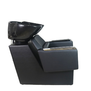 Unidad de Lavacabezas para Salón de Belleza con Lavabo Inclinable de Cerámica Negra y Asiento Ajustable, Cama para Lavado de Cabello - Product Image 4