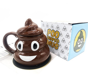 Kezhi Bán Buôn Hài Hước Hài Hước 3D Phim Hoạt Hình Độc Đáo Nụ Cười Đống Của Poop Shape Gốm Cốc Quà Tặng Với Handgrip Và Nắp - Product Image 4