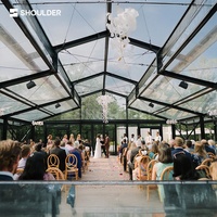 Tente de mariage d'extérieur de luxe transparente pour 200 à 500 personnes, structure en aluminium noir et verre, pour cérémonies et événements