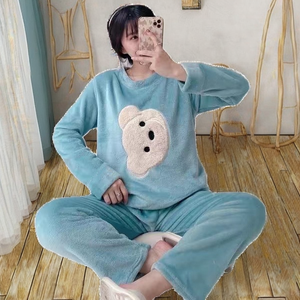 Pyjama en polaire pour femme, luxueux, élégant, doux, motif dessin animé, automne-hiver, manches longues, pull-over respirant, taille élastique en corail, pour la maison - Product Image 2