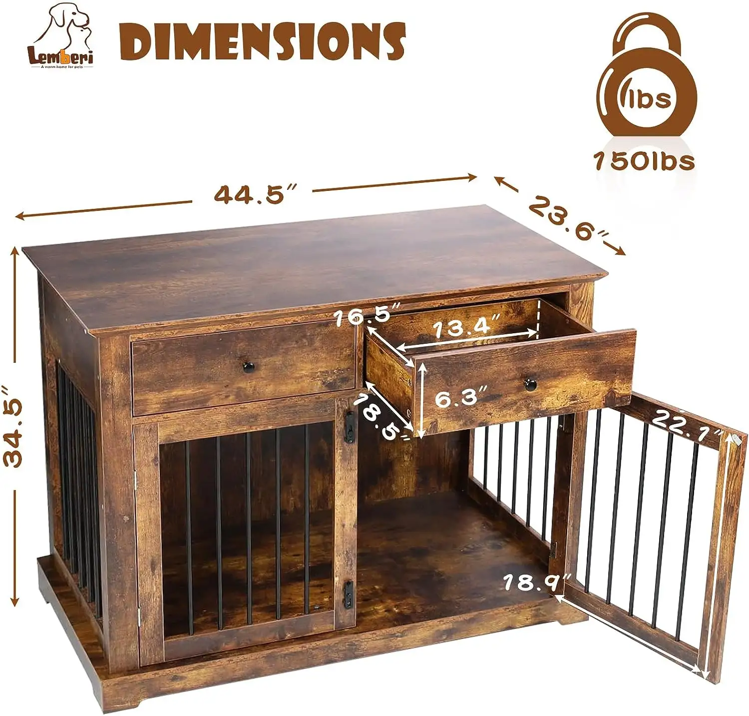 Indoor Decorative Pet Crates Dog House Wooden Dog Kennel End Table Dog Crate Furniture with Storage Drawers