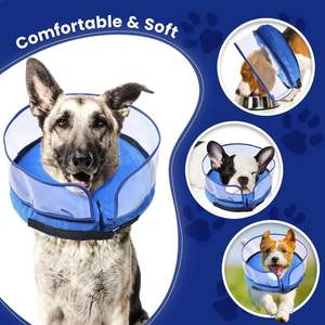 2 in 1 per cani gonfiabili con collare a ciambella regolabile Anti-leccare scudo per grandi razze Post intervento chirurgico di recupero blu Design brevettato - Product Image 2