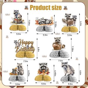 8 pièces de centres de table en nid d'abeille sur le thème du raton laveur, décorations de table pour <span class=keywords><strong>anniversaire</strong></span> et baby shower - Product Image 3