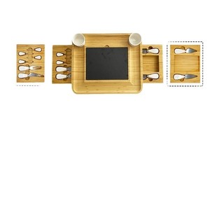 Juego de tablas de cortar queso de bambú con cuchillos y bandeja de pizarra para uso doméstico - Product Image 1
