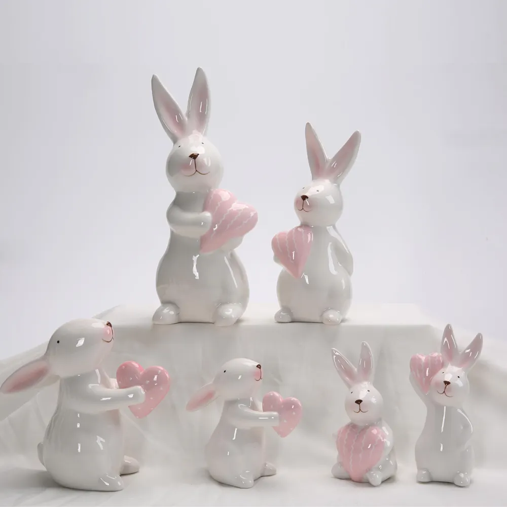 Home Party Supplies Tabletop Ceramic Decorative Centerpiece Bunny Rabbits Figurine Decor