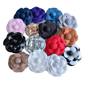 8cm PU or argent tissu fleur vêtements accessoire pince à cheveux corsage broche pour robe et sacs à main