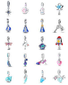 Pendentif Breloque DIY en Perles Plaqué Argent avec Zircon Forme Cœur Taillé Rose, Motif Chouette et Écureuil <span class=keywords><strong>Feuille</strong></span> d'Érable d'Automne - Product Image 1