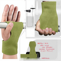 Gants de soutien pour la musculation en cuir de vachette vert, sans doigts, avec fermeture auto-agrippante pour l'entraînement de musculation