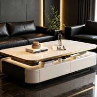 Table basse moderne avec plateau en pierre et structure en bois massif pour appartement, salon, mobilier de maison avec rangement, design écologique