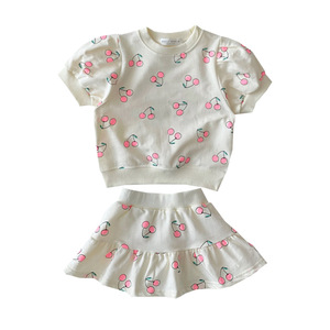 Vêtements pour enfants coréens, nouveaux ensembles deux pièces pour bébés filles, hauts à la mode, jupes mignonnes à imprimé cerise - Product Image 6