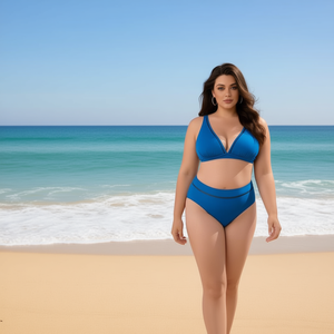 Costume da bagno intero HDJ Plus Size con scollo a V profondo, vita alta, controllo della pancia, tinta unita, per donna BZ77289 - Product Image 4