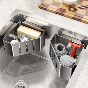 ที่แขวนอ่างล้างจานแบบสุญญากาศ สีเทากันเมทัล รูปทรงสี่เหลี่ยม พร้อมที่เก็บฟองน้ำ ผ้าเช็ดจาน และอุปกรณ์ทำความสะอาด - Product Image 1
