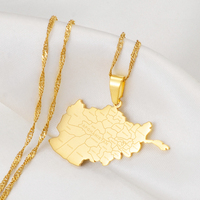 Collar con Colgante de Mapa de Afganistán en Color Dorado con Nombres de Ciudades, Joyería de Estilo Étnico Unisex para Bodas o Fiestas # 211921