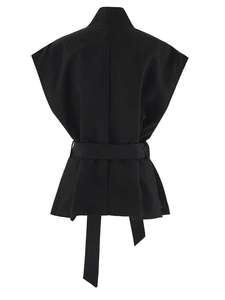 Chaleco Elegante con Lentejuelas Negras Bordadas y Cinturón, Talla Grande, Nuevo, Cuello en V, Sin Mangas, Moda Primavera Otoño 2025 - Product Image 3