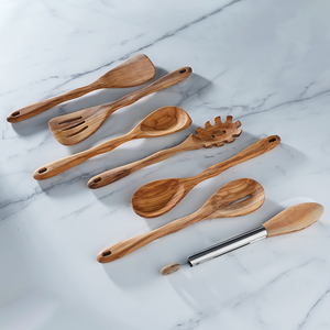 7-Piece <strong>Olive</strong> Wood Kitchenware Set Spatula &amp; Salad Soup Mixing Noodle Leaking Spoon Essential <strong>Cookware</strong> for Home Use - Product Image 3