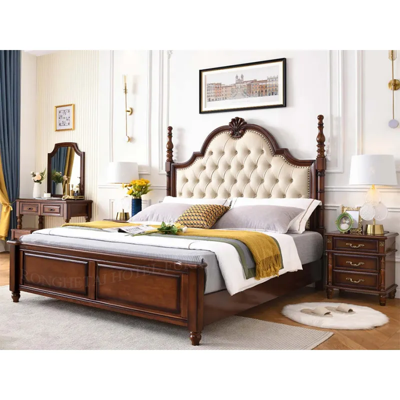 Juego de muebles de dormitorio de estilo estadounidense de estilo neoclásico, cama King para casa, apartamento y Villa,
