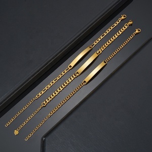 Plaque nominative personnalisée <span class=keywords><strong>gravée</strong></span> tendance en acier inoxydable plaqué or pour chaîne <span class=keywords><strong>gourmette</strong></span>, bijoux cadeau en gros OEM - Product Image 4