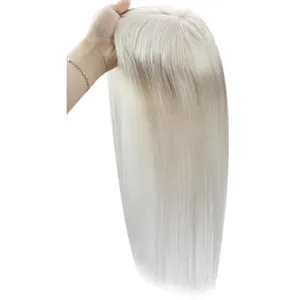 European Hair Toupee Sale Jewish Wig Hair 22 Inch Silk Base Natural #60 Platinum Blonde Wigs Hair Topper 100% Handmade