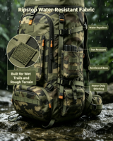 Sac à dos tactique en nylon camouflage 50L, système MOLLE, résistant à l'eau, sac à dos de survie en plein air, préparation pour l'aventure en jungle, camping
