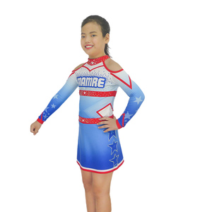 El mejor precio, cómodos uniformes de porristas azules degradados para niños, disfraz de animadora con diamantes de imitación, ropa de porristas para jóvenes - Product Image 6