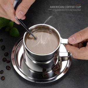 Set di Tazze da Caffè in Acciaio Inox 304 a Doppia Parete Isolate con Piattino e Cucchiaino per Espresso Caldo e Freddo, Latte, Cappuccino, Tè al Latte - Product Image 3