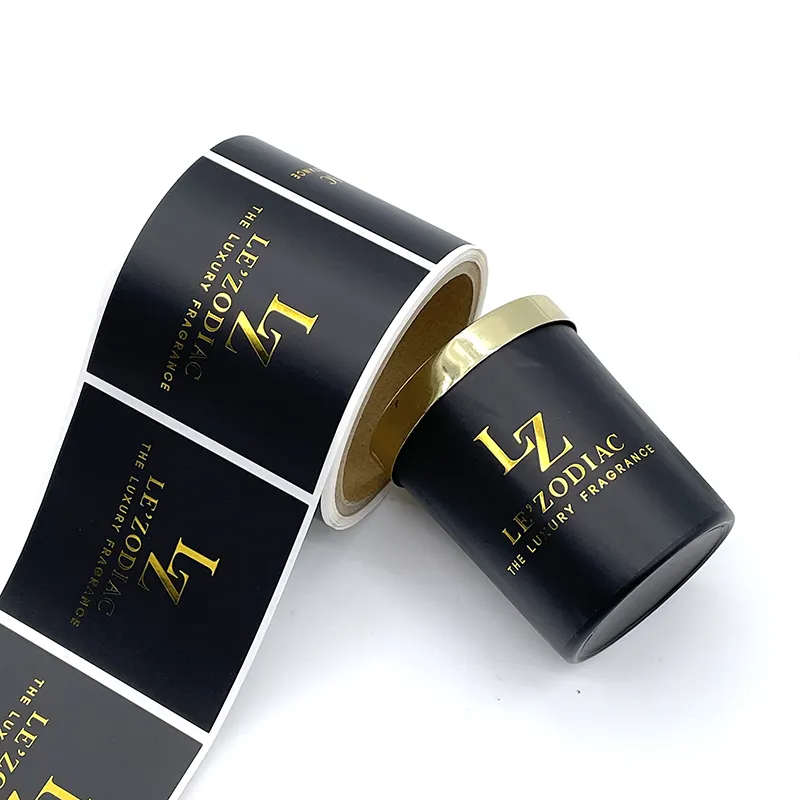 Adesivo de logotipo de vela personalizado, folha de ouro autoadesiva para etiquetas