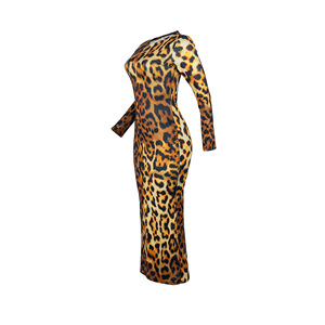 Abiti Casual Sexy da donna Slim a manica lunga stampa leopardata in stile ovest irregolare con decorazione a bottone in pizzo per abbigliamento da Night Club - Product Image 6