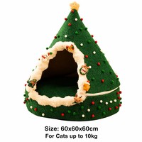 Lit pour chat en forme de sapin de Noël, maison douce en peluche pour chats d'intérieur, grande, lavable, festive, pour petits chiens et chatons