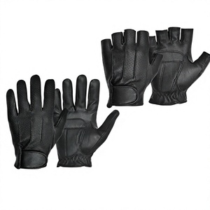 Gants de conduite unisexes en cuir noir à demi-doigts, respirants, perforés, avec sangle de poignet réglable, utilisables toute l'année - Product Image 1