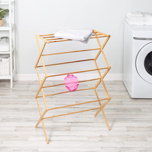 High Quality TiFoldable Eco-Friendly Bamboo <b>Laundry</b> Drying Rack for Bathroom Indoor Outdoor Use - Product Image 4
