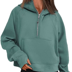 Sudadera Deportiva con Capucha y Media Cremallera <span class=keywords><strong>para</strong></span> <span class=keywords><strong>Mujer</strong></span>, Estilo Holgado y Corto, con Forro Polar, <span class=keywords><strong>para</strong></span> Otoño e Invierno - Product Image 5