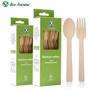 Natural Wholesale Bamboo Utensils 50pcs Forks Spoons Knives Biodegradable Disposable Bamboo Cutlery