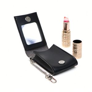 Pu Leather With Mirror Keychain Portable Cosmetic Pouch Lip Balm Case Lipstick Holder Beauty Accessory for Women - Product Image 2