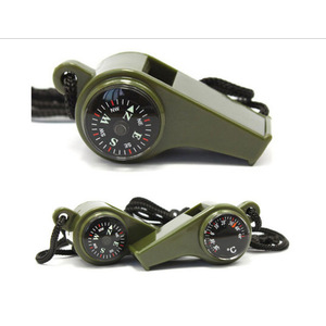 <b>Outdoor</b> Multi Functional Whistle With Compass And <b>Thermometer</b> Compact Metal Survival Gear For Wild Use Gray 63mm Length - Product Image 2
