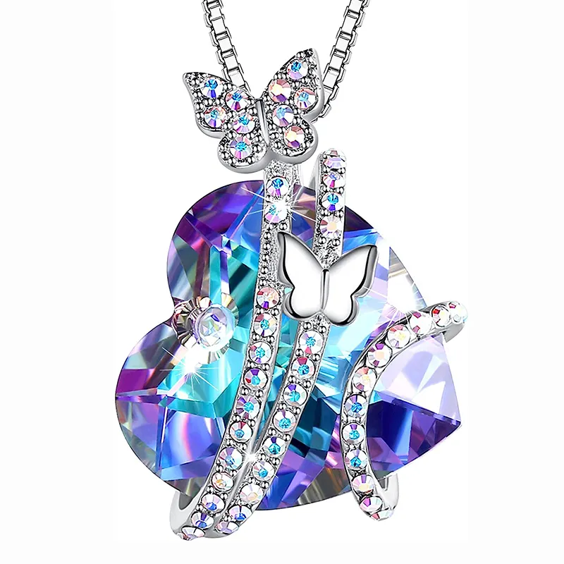 2023 New Fashion Butterfly Halskette Schmuck Bunte Strass Kristall Herz Anhänger Tier Halsketten für Frauen Mädchen Geschenke